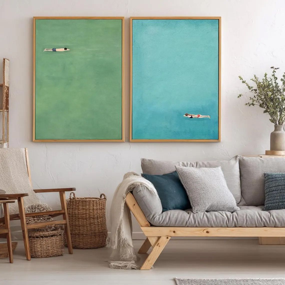 Badminton Poster - Two-piece Set: Wall Decoration, Retro Poster,